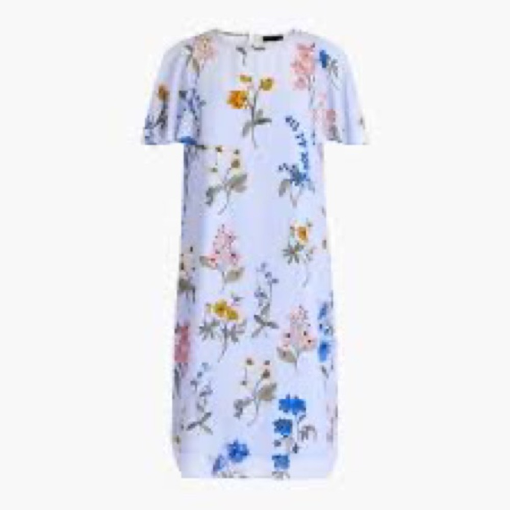 Silk Floral Shift Dress with Flutter Sleeves